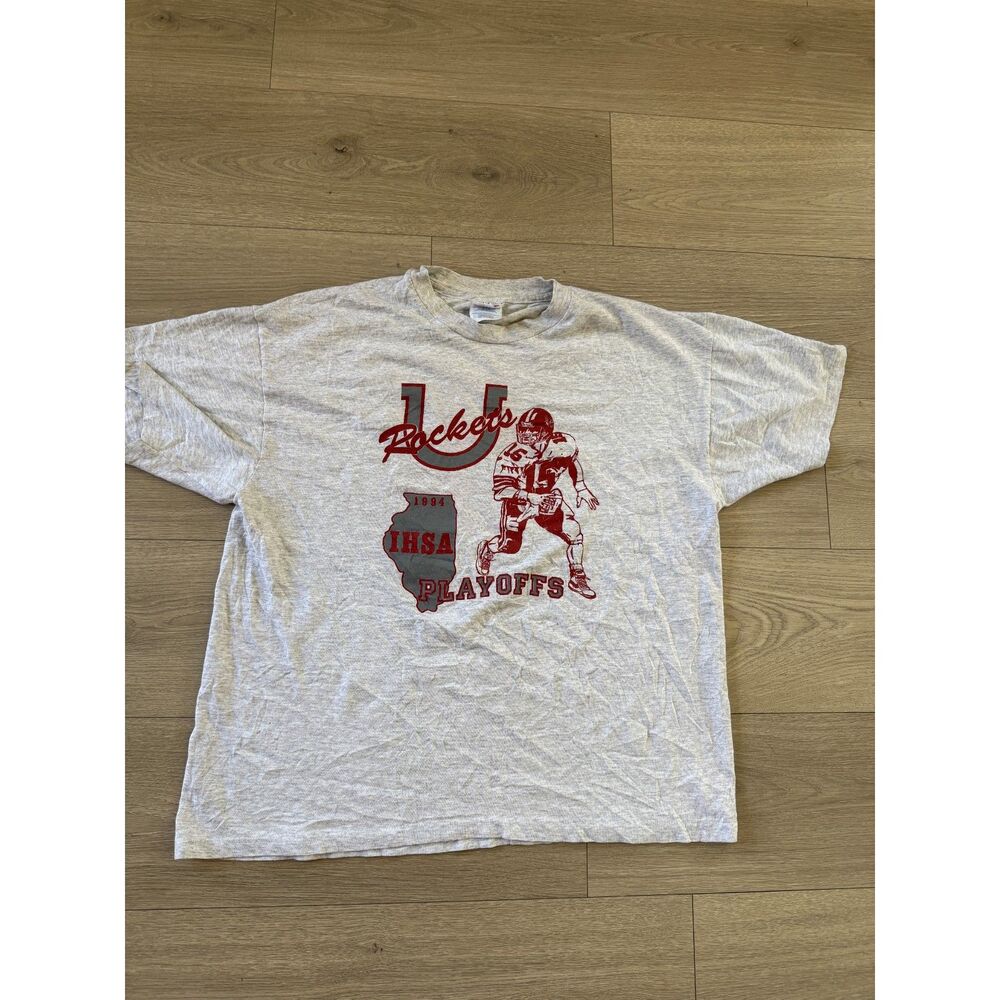 Vintage Unity High School ICC Champions Football T-Shirt Gray Red Graphic